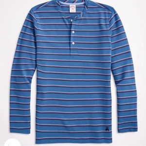 Brooks Brothers 1818 Blue Striped Cotton‎ Pique Henley L